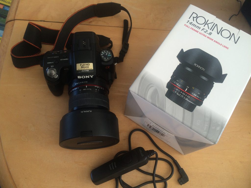 Sony DSL A35 with Rokinon 14mm lens and Vello intervalometer